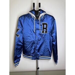 Harry Potter Ravenclaw Varsity Jacket Blue Satin Hooded Bomber Mens S